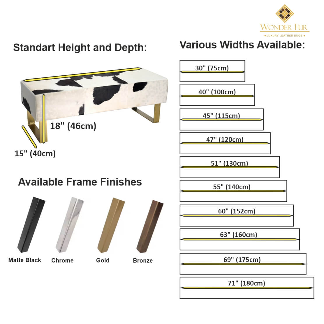 100% Genuine Leather Bench, Handmade Natural Cowhide Bench for Office