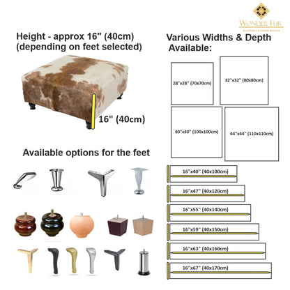 Luxury Design Hair on Leather Ottoman, Natural Cowhide Handmade Elegance