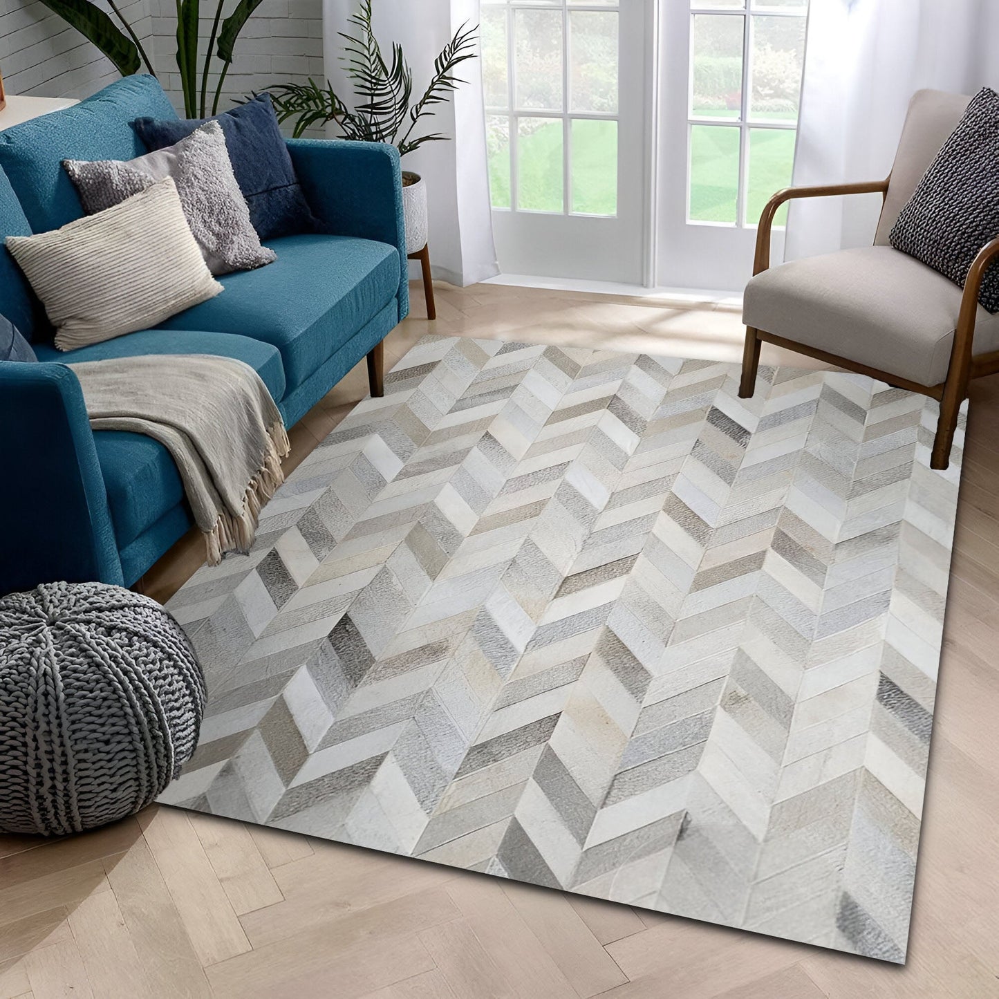 Custom Pattern 100% Genuine Cowhide Patchwork Area Rug, Handmade Elegance