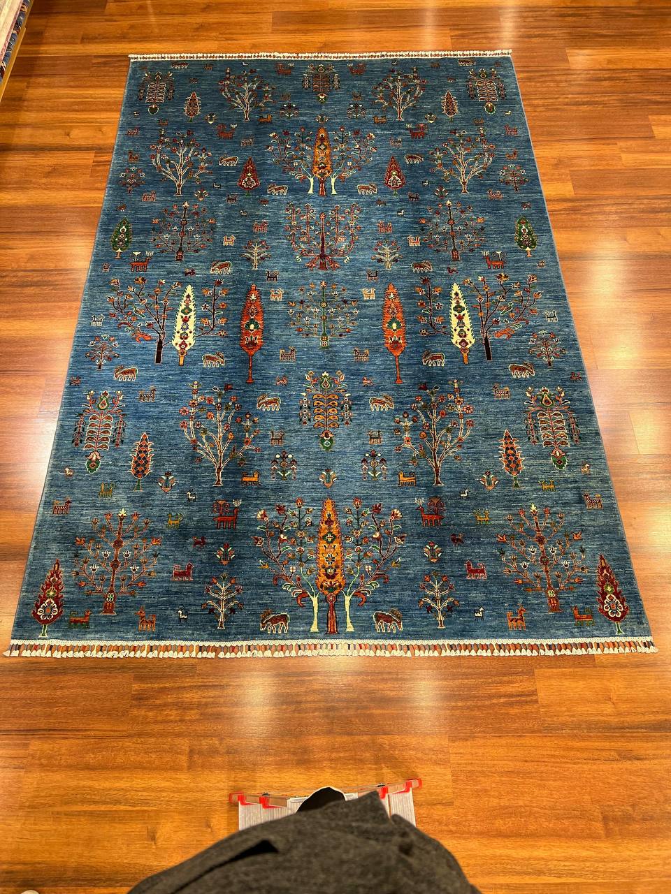Handmade Afghan Blue Gabbeh Wool Rug– Tribal Nomadic Boho Carpet
