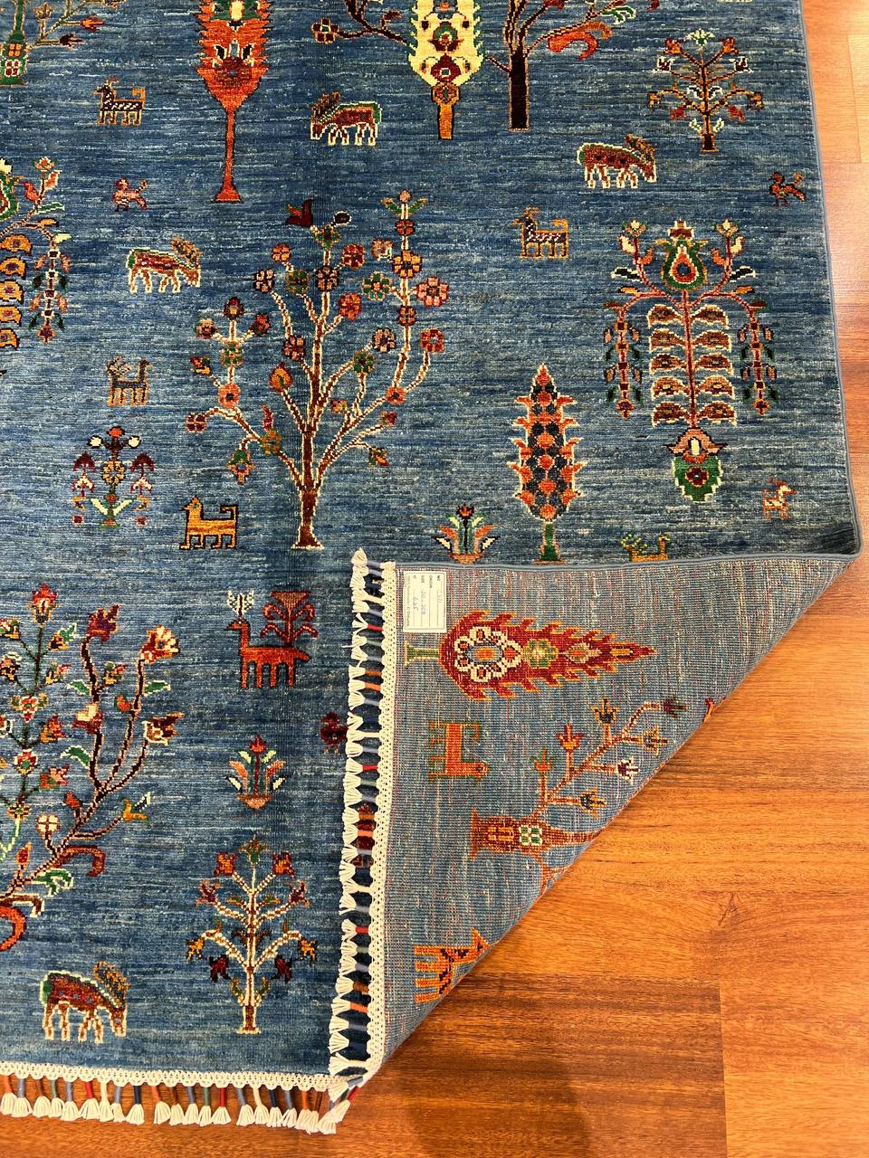 Handmade Afghan Blue Gabbeh Wool Rug– Tribal Nomadic Boho Carpet