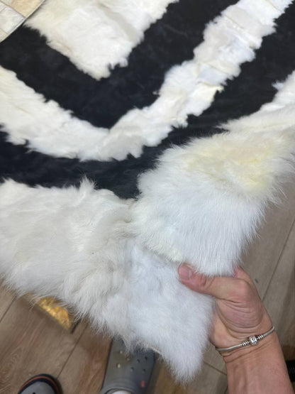 100% Natural Sheepskin Black White Living Room Modern Soft Handmade Rug
