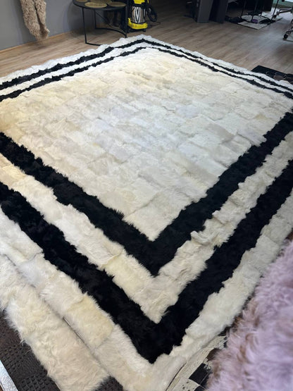 100% Natural Sheepskin Black White Living Room Modern Soft Handmade Rug