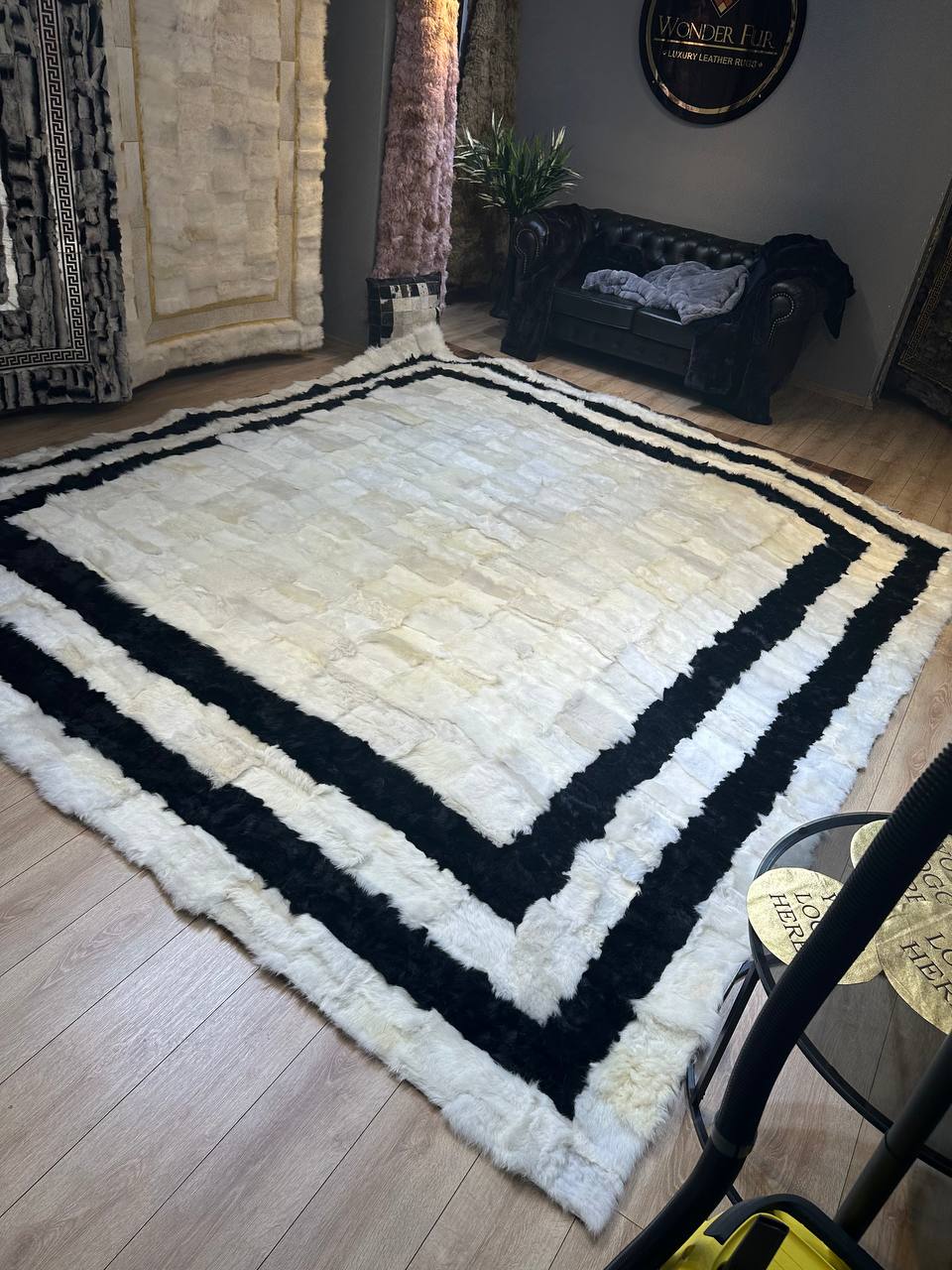 100% Natural Sheepskin Black White Living Room Modern Soft Handmade Rug