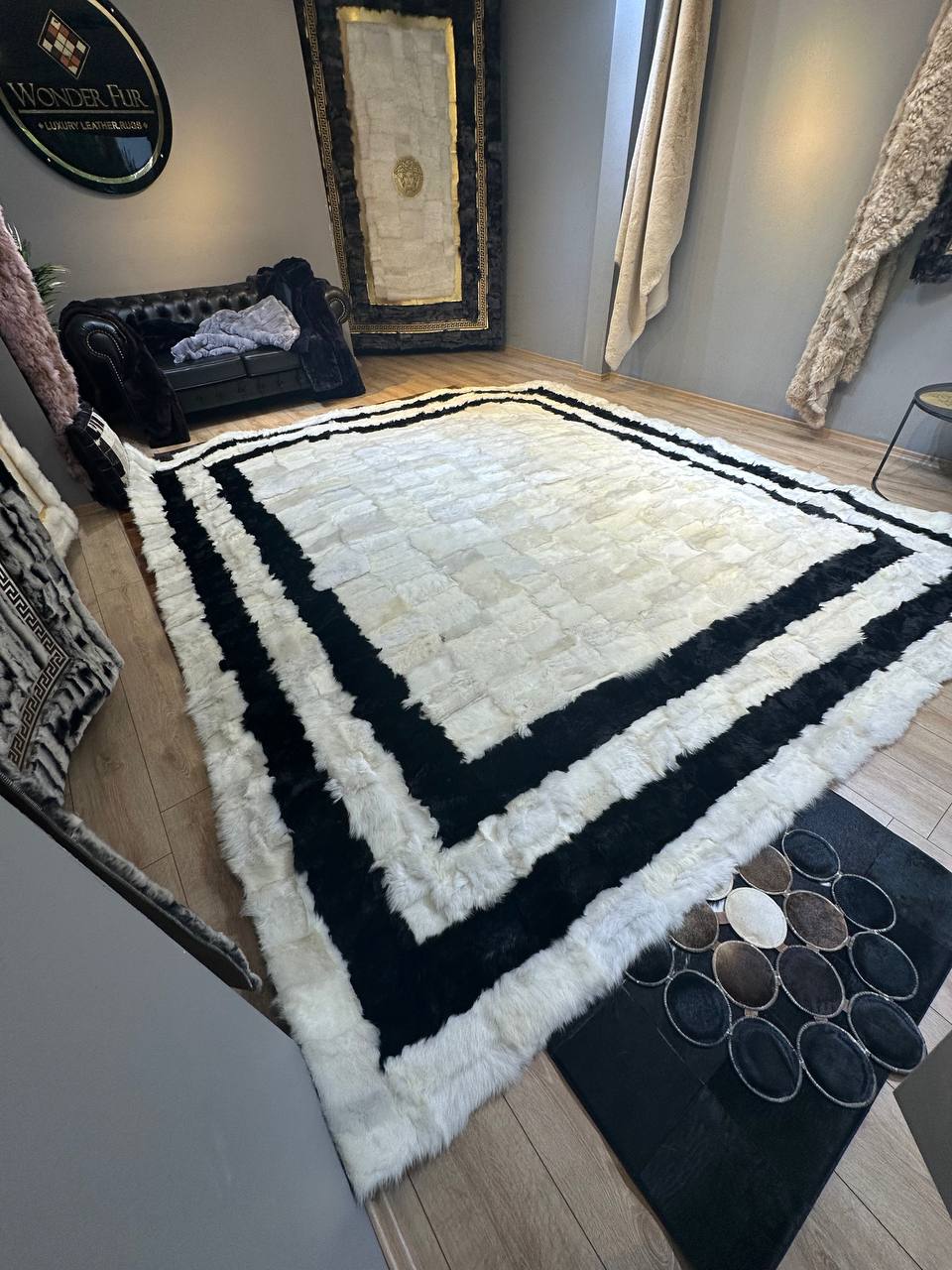 100% Natural Sheepskin Black White Living Room Modern Soft Handmade Rug