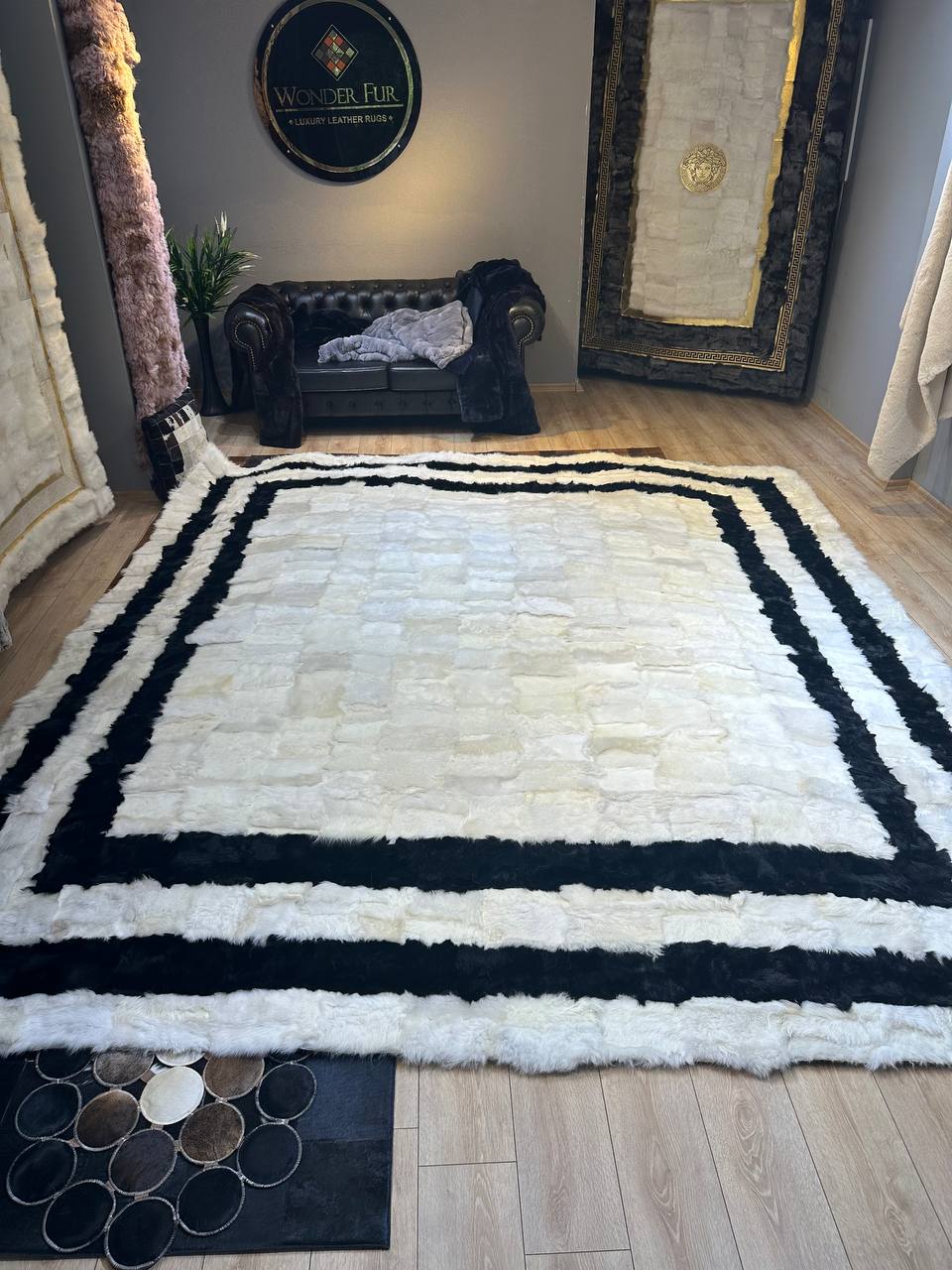 100% Natural Sheepskin Black White Living Room Modern Soft Handmade Rug