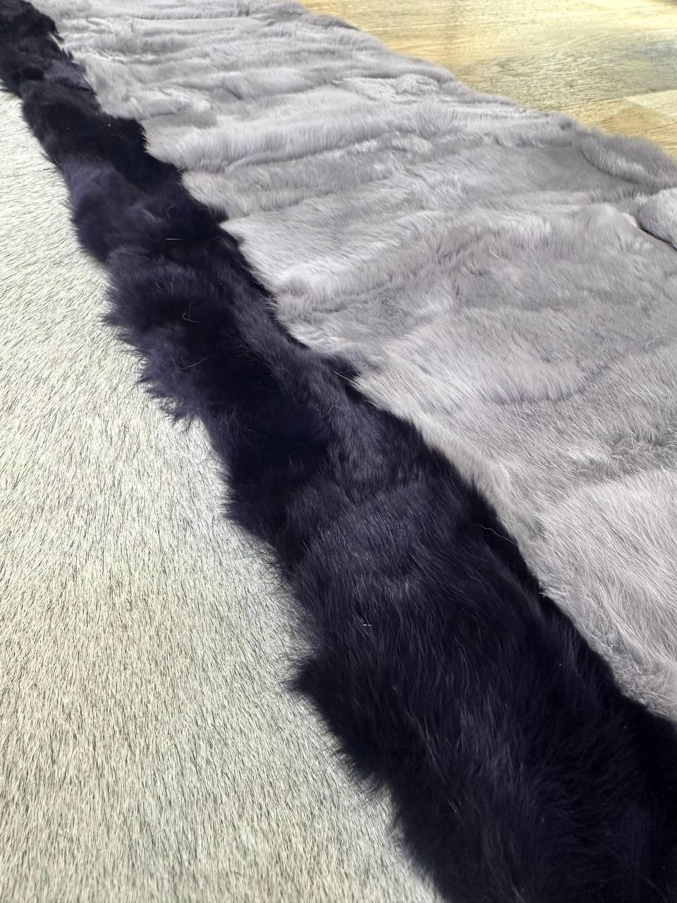 Handmade Gray & White Natural Soft Rabbit Fur Rug