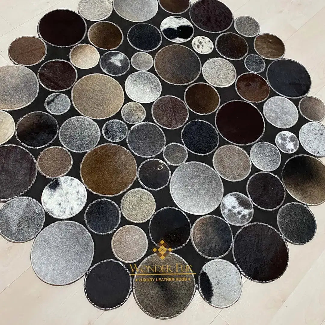 Luxury Multicolor Cowhide Round Rug, Natural Cow Skin Round Carpet for Kitchen, Indoor Carpet