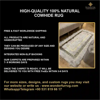 Handmade Runner Sheepskin White Gold Area Rug, Interior Decor