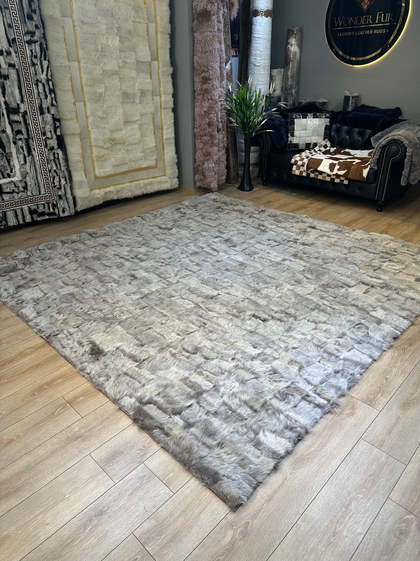 Handmade Gray Genuine Sheep Leather Unique Area Rug, Handmade Sheepskin Living Room Rug