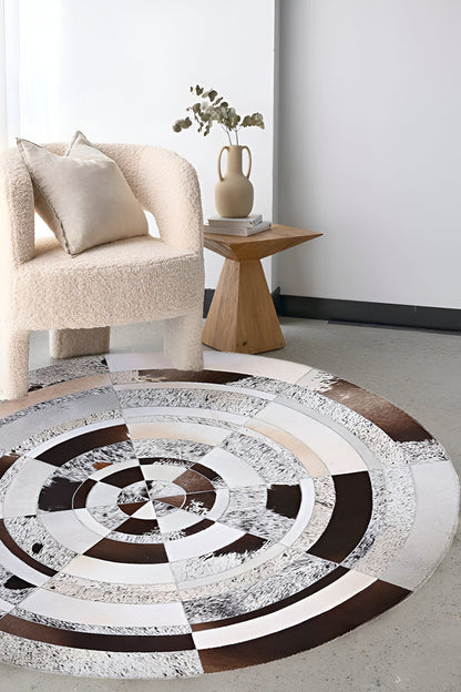 Unique Natural Leather Handmade Cow Skin Carpet, Colorful Cowhide Round Rug