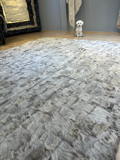 Handmade Gray Genuine Sheep Leather Unique Area Rug, Handmade Sheepskin Living Room Rug