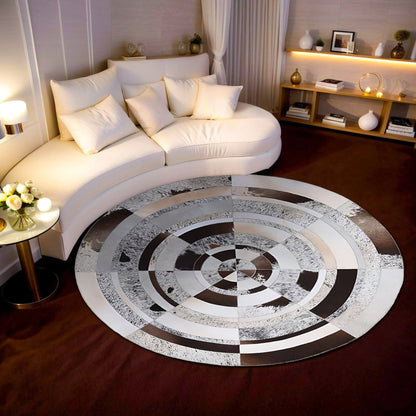 Unique Natural Leather Handmade Cow Skin Carpet, Colorful Cowhide Round Rug