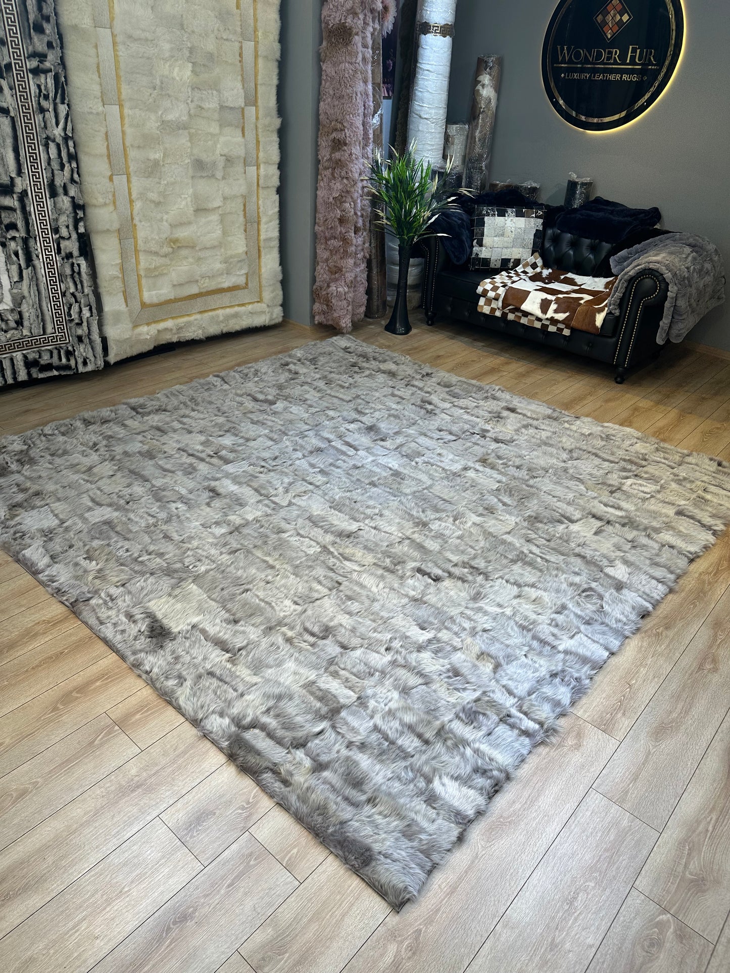 Handmade Gray Genuine Sheep Leather Unique Area Rug, Handmade Sheepskin Living Room Rug