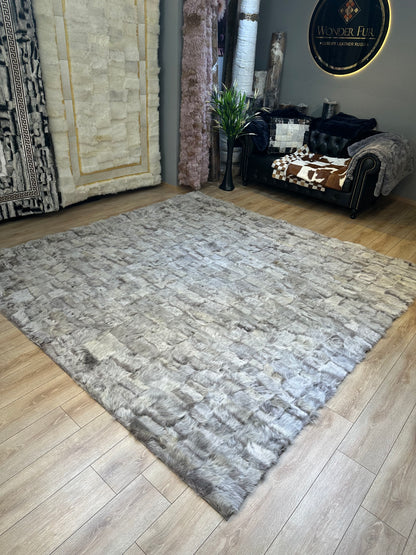 Handmade Gray Genuine Sheep Leather Unique Area Rug, Handmade Sheepskin Living Room Rug