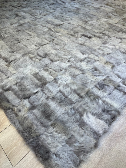 Handmade Gray Genuine Sheep Leather Unique Area Rug, Handmade Sheepskin Living Room Rug