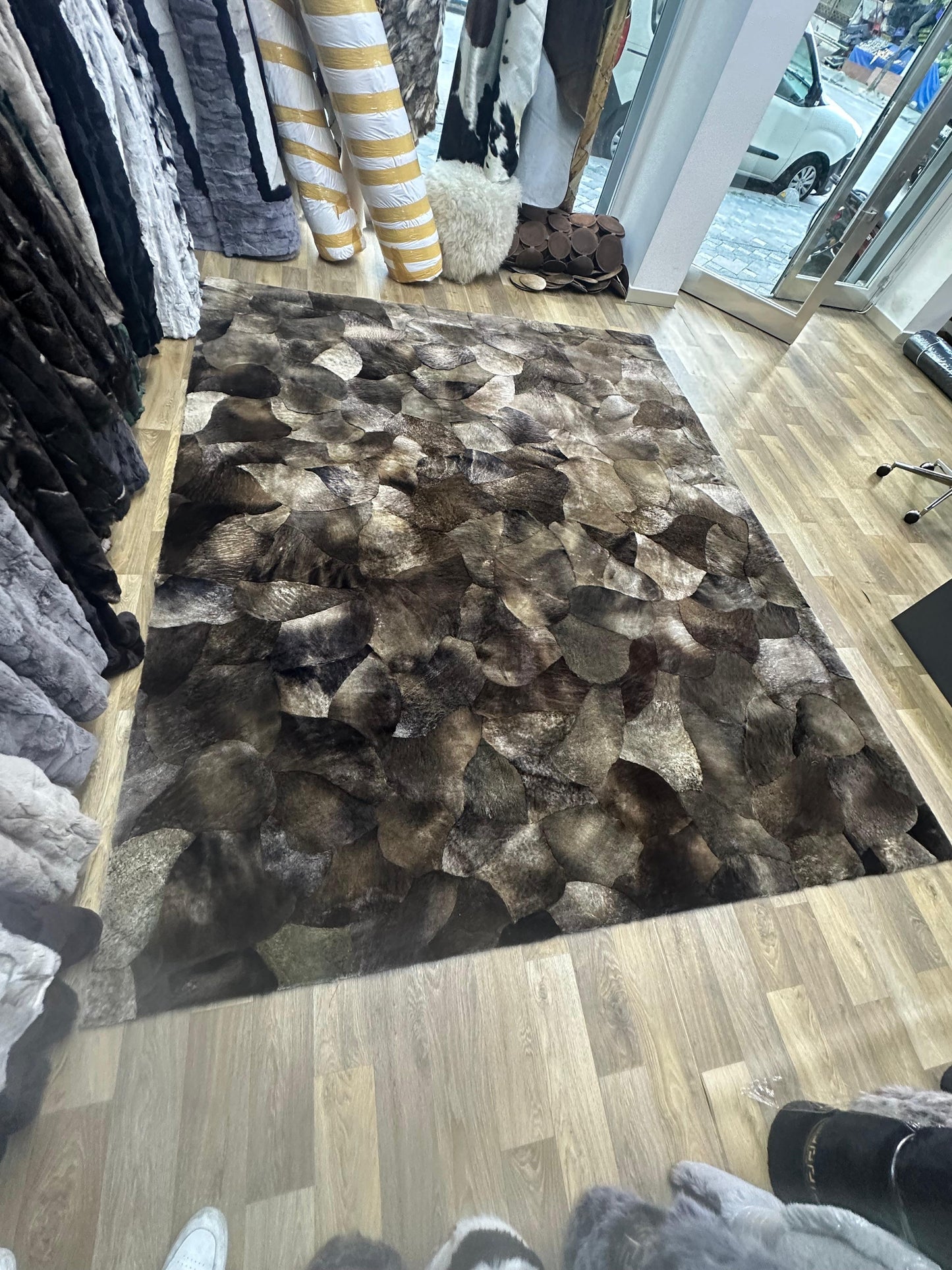 Natural Brown Lambakin Fur Rug, 100% Handmade Shaggy Sheepskin Carpet