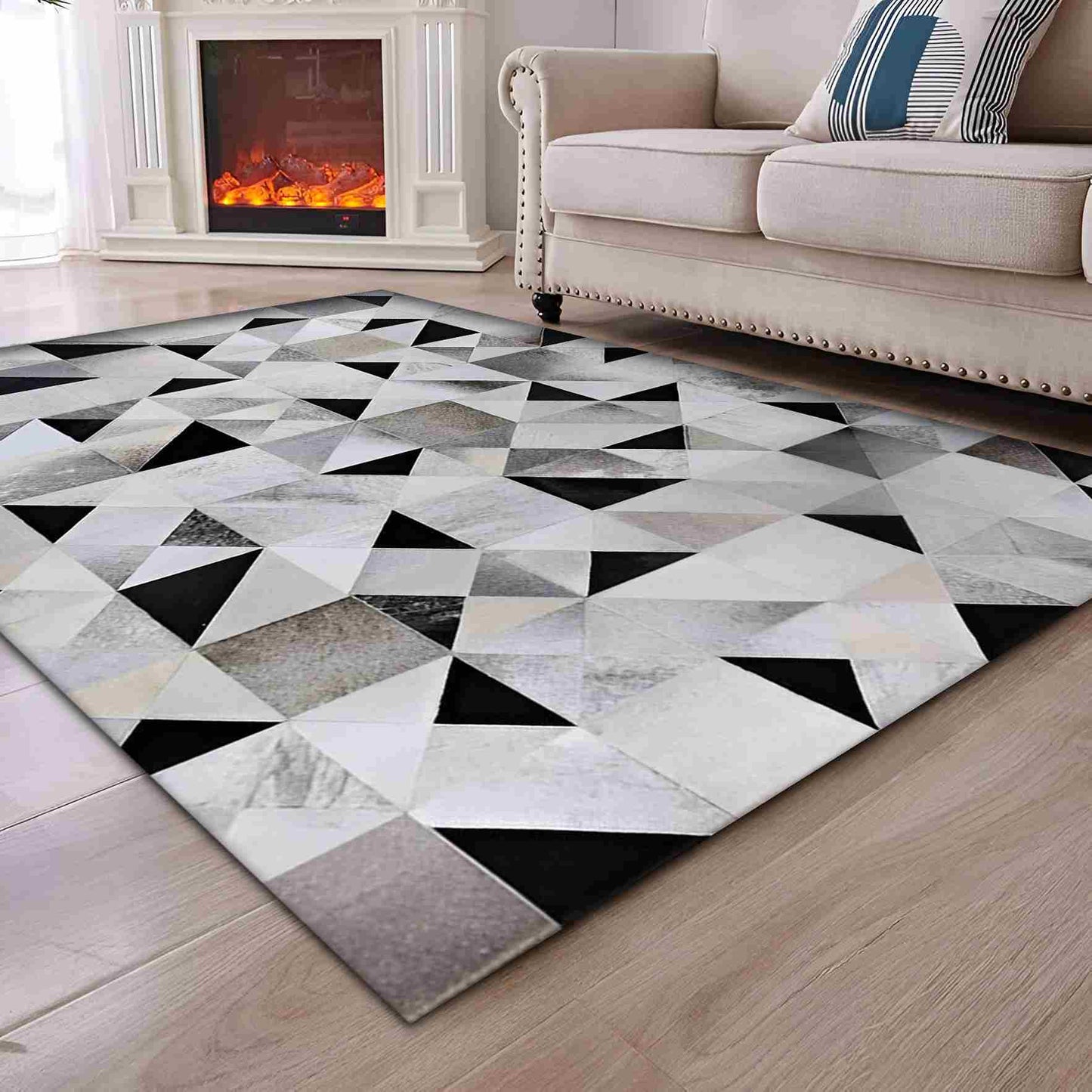 High Quality Tricolor 100% Genuine Handmade Cowhide Area 6x9 Rug for Living Room