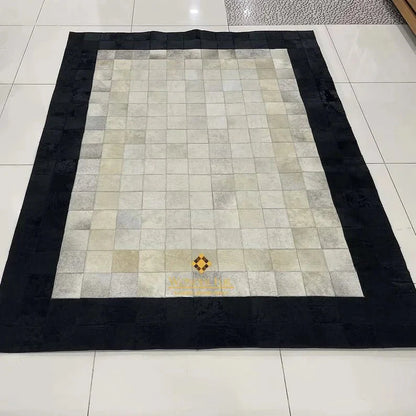 Black Bordered White Natural Cowhide Area 10x9 Rug, Hair on Leather Cow Skin Carpet - Wonder fur rug Rug Wonder Fur Rug Wonder fur rug