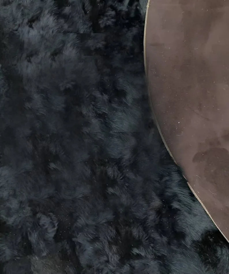 Black Gold Handmade Natural Sheepskin Area 7x10 Rug, Fluffy Black Sheepskin Soft Rug