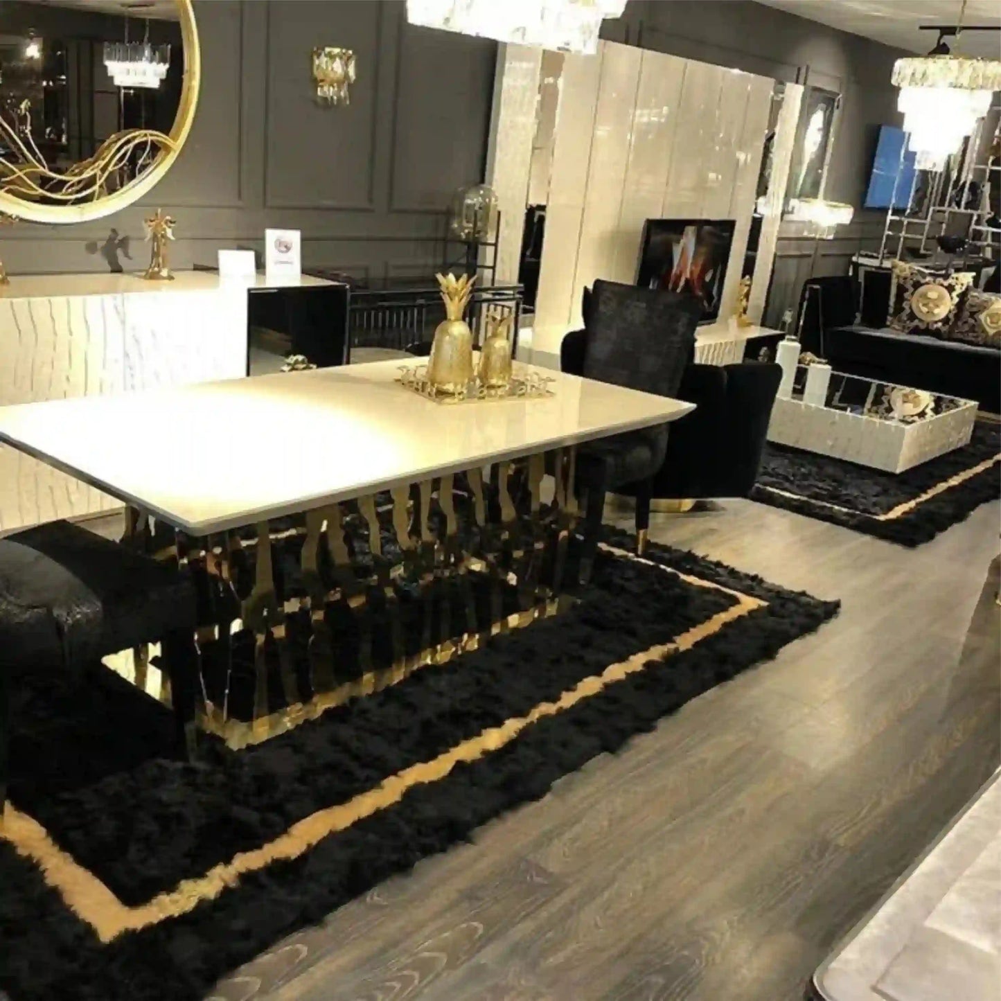 Modern Handmade 8x10 Black Gold Sheepskin Living Room , Luxury Carpet