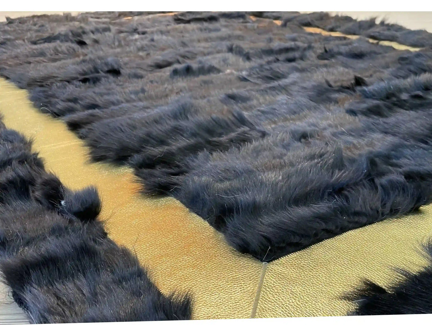 Modern Handmade 8x10 Black Gold Sheepskin Living Room , Luxury Carpet