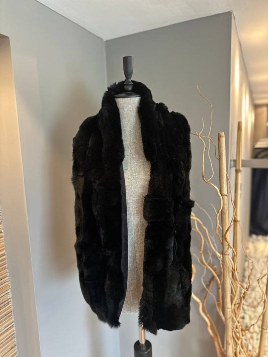 Black Handmade Genuine Rex Rabbit Fur Scarf