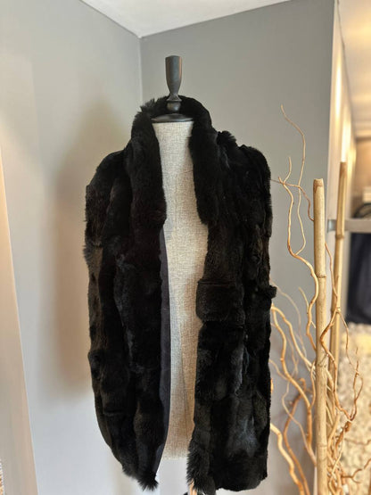 Black Handmade Genuine Rex Rabbit Fur Scarf
