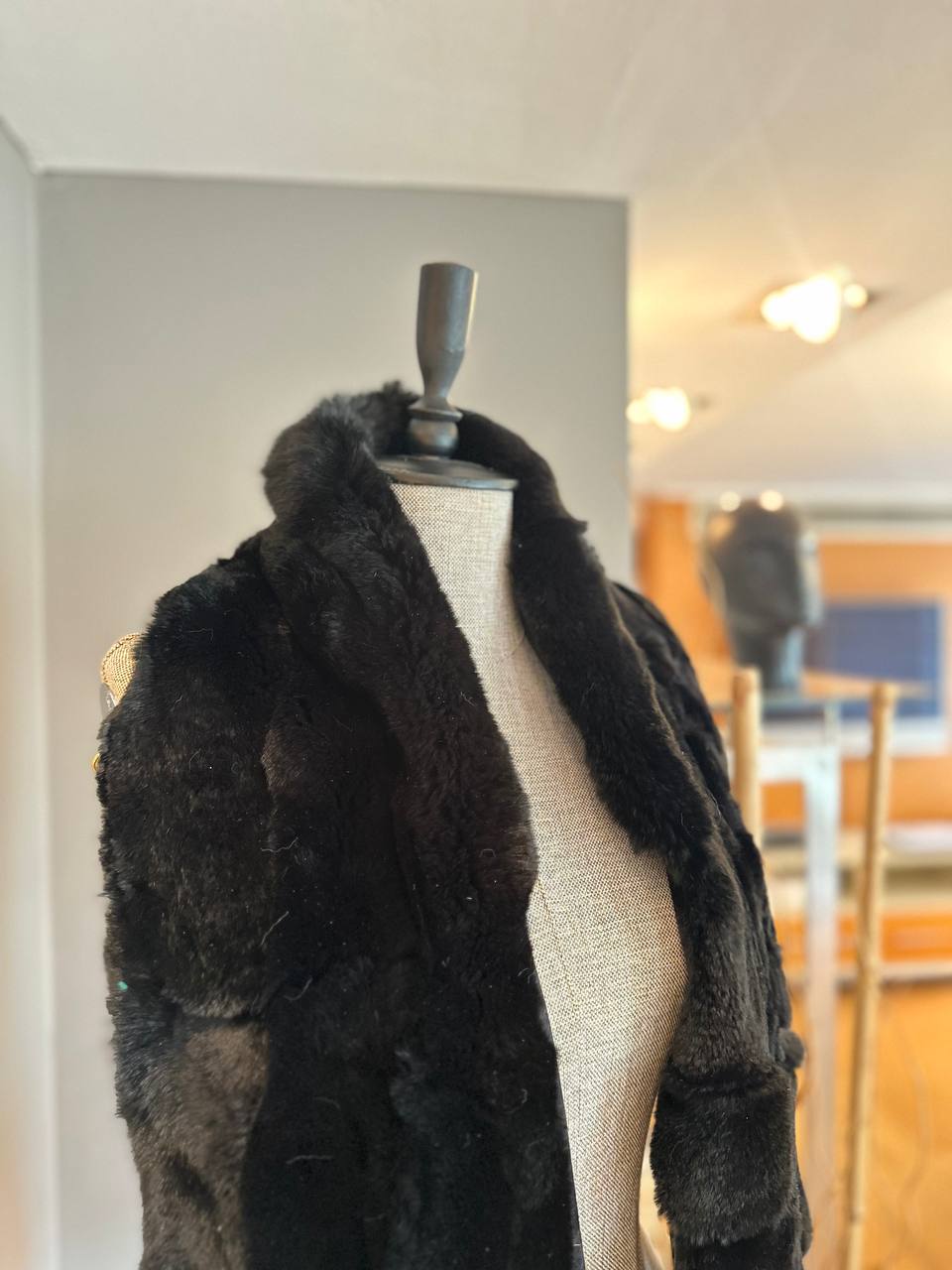 Black Handmade Genuine Rex Rabbit Fur Scarf