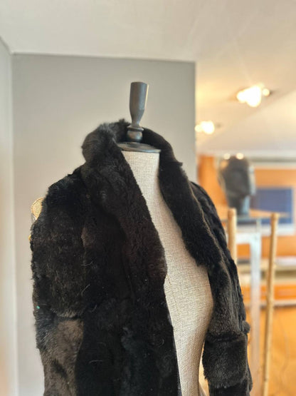Black Handmade Genuine Rex Rabbit Fur Scarf