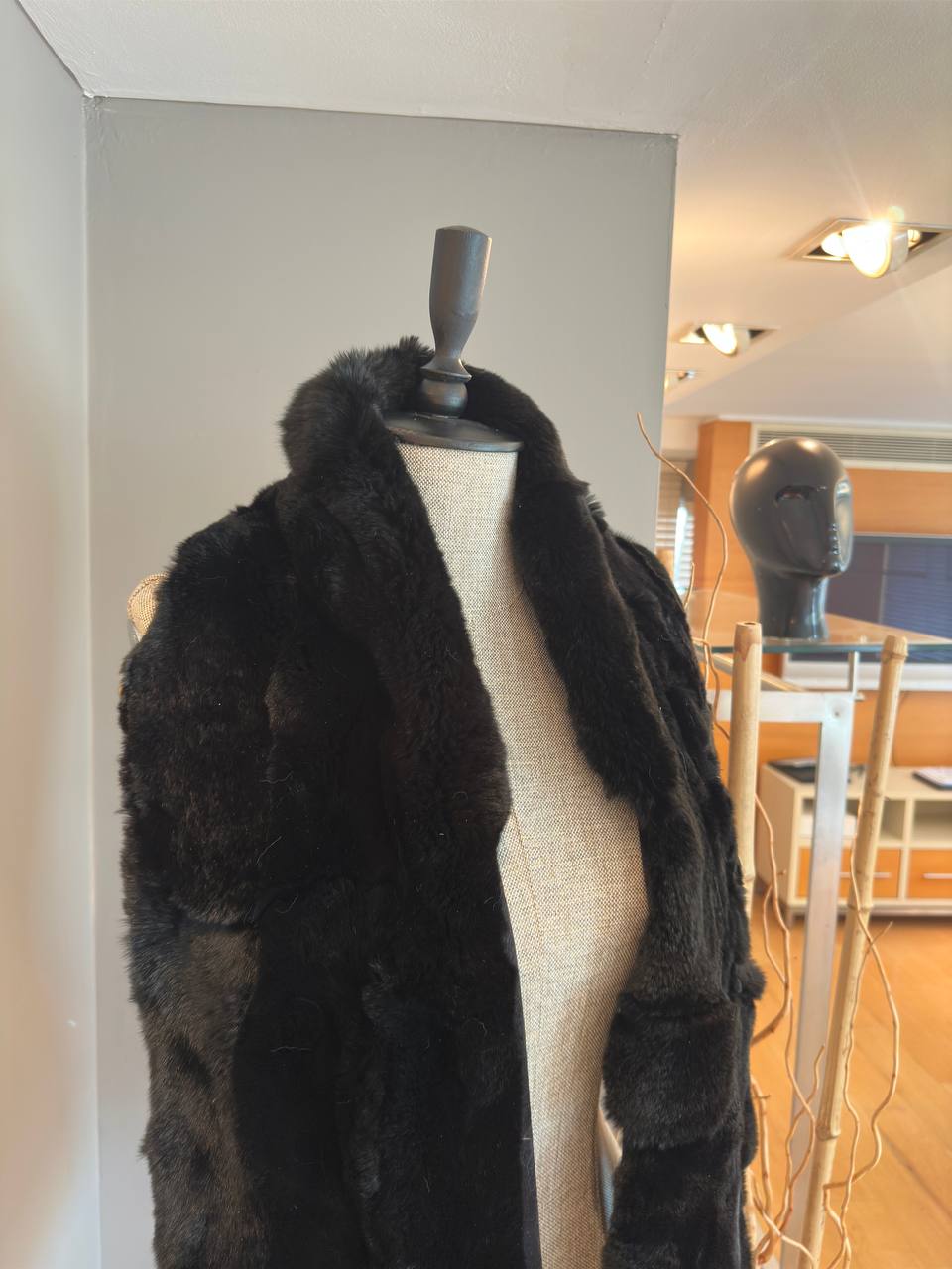 Black Handmade Genuine Rex Rabbit Fur Scarf