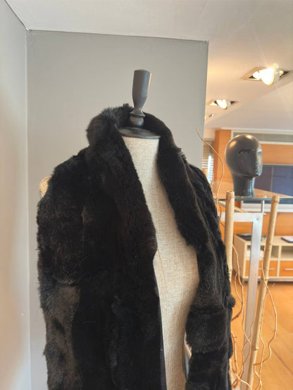 Black Handmade Genuine Rex Rabbit Fur Scarf