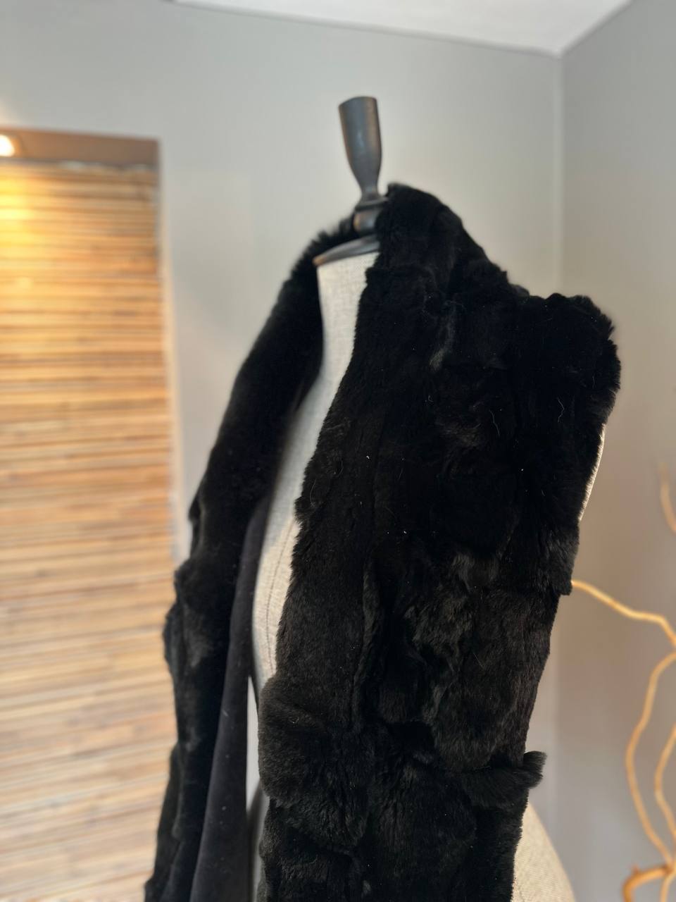 Black Handmade Genuine Rex Rabbit Fur Scarf
