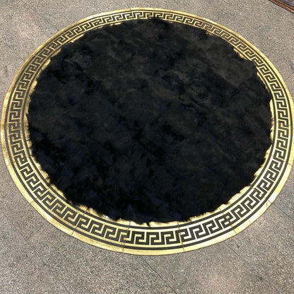 Black Round Sheepskin Area Rug, Round Leather Floor Carpet, Handmade Circle Rug - Wonder fur rug Wonder Fur Rug Wonder fur rug