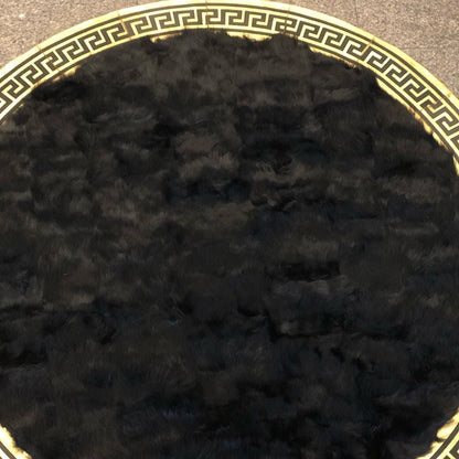 Black Round Sheepskin Area Rug, Round Leather Floor Carpet, Handmade Circle Rug - Wonder fur rug Wonder Fur Rug Wonder fur rug