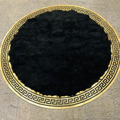 Black Round Sheepskin Area Rug, Round Leather Floor Carpet, Handmade Circle Rug - Wonder fur rug Wonder Fur Rug Wonder fur rug