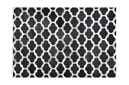 Black White Natural Cowhide Area Rug, 100% Genuine Leather Patchwork Rug