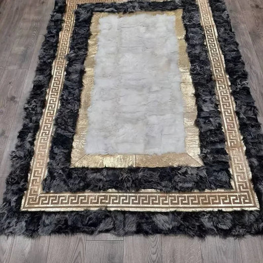 Black and Gold Sheepskin Area 9x12 Rug Luxury Soft Handmade Natural Sheepskin Carpet