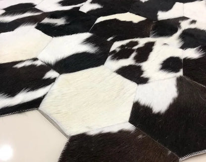 Black and White Cowhide 9x6 Rug, Natural Leather Cow Skin Rug, Unique Handmade Patchwork Rug - Wonder fur rug Rug Wonder Fur Rug Wonder fur rug