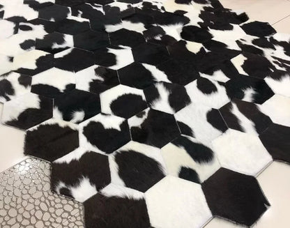 Black and White Cowhide 9x6 Rug, Natural Leather Cow Skin Rug, Unique Handmade Patchwork Rug - Wonder fur rug Rug Wonder Fur Rug Wonder fur rug