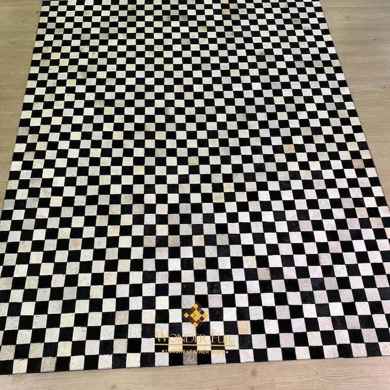 Black and White Cowhide Patchwork Rug – 100% Natural Handmade Cowhide Area Rug - Wonder fur rug Rug Wonder Fur Rug Wonder fur rug