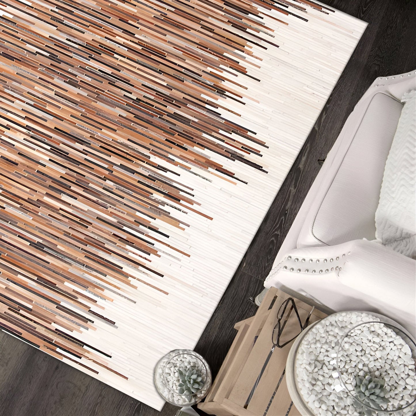 Boho Style Multicolor Natural Cowhide Patchwork Rug, Handmade Area Rug