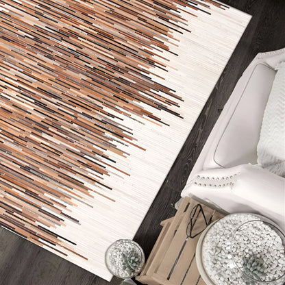 Boho Style Multicolor Natural Cowhide Patchwork Rug, Handmade Area Rug