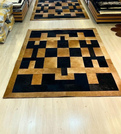 Brown And Black Handmade Real Cowhide 4x4 Area Rug , Non Slip Carpet