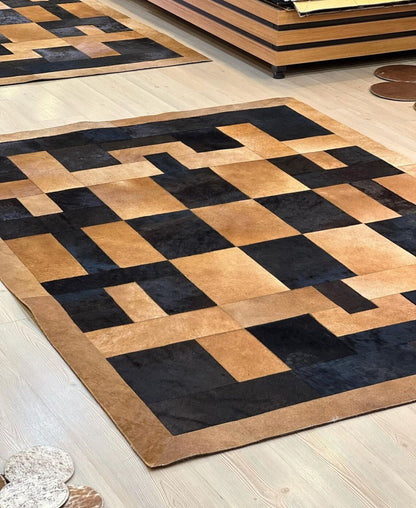 Brown And Black Handmade Real Cowhide 4x4 Area Rug , Non Slip Carpet