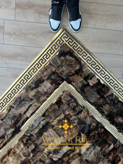 Brown And Gold Genuine Sheepskin Large Living Room Rug , Handmade Rug