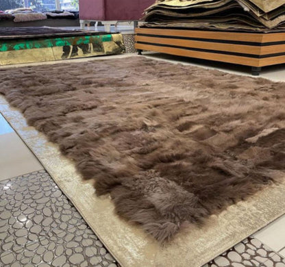 Brown And Gold Natural Sheepskin Area Large Living Room Handmade Rug