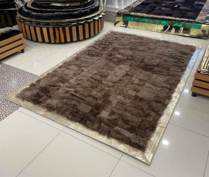 Brown And Gold Natural Sheepskin Area Large Living Room Handmade Rug