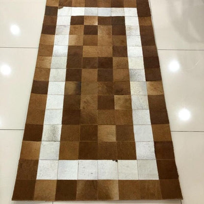 Brown And White Handmade Genuine Cowhide Bedroom Rug , Home Decor Rug
