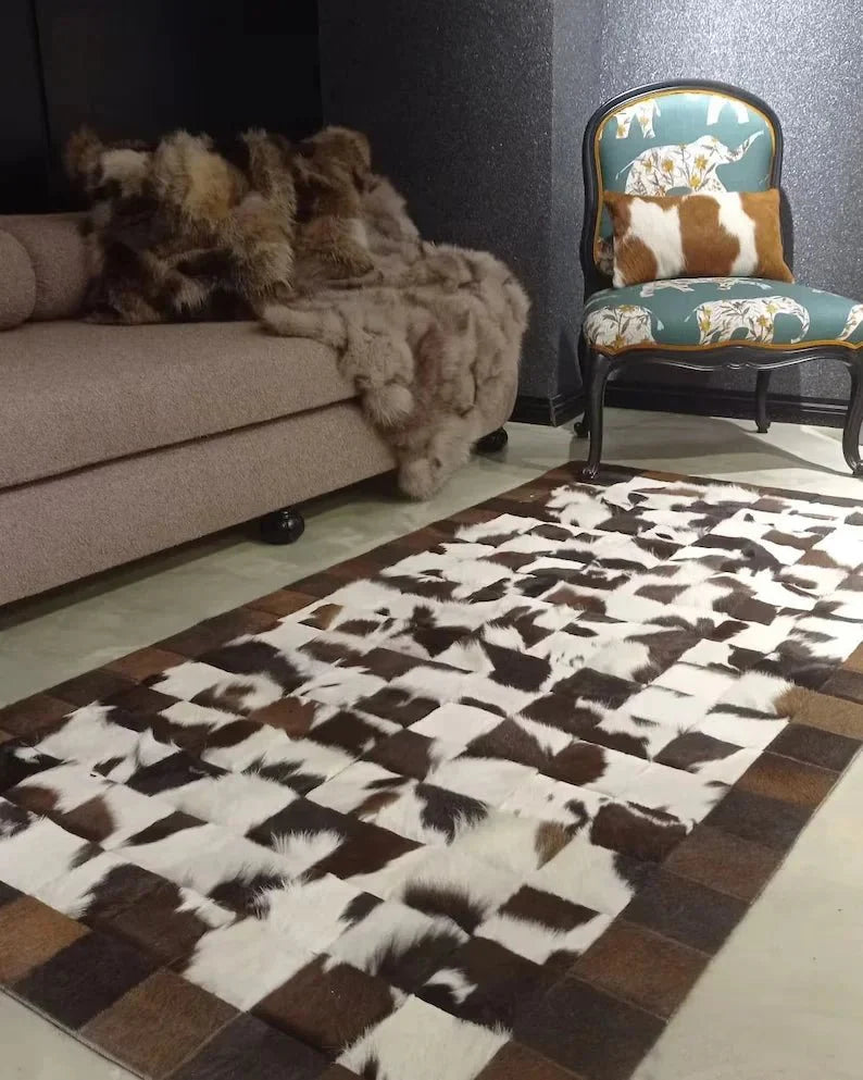 Brown and Cream Natural Cowhide Area Rug, Modern 100% Genuine Rug - Wonder fur rug Rug Wonder Fur Rug Wonder fur rug